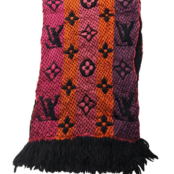 Louis Vuitton LV Black Pink Orange Multi-color Shine Monogram Logomania Scarf - Picture 6 of 8